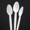 100 Pack Reusable White Plastic Teaspoons/Dessert Spoons - Dishwasher and Microwave Safe