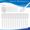 100 Pack Reusable White Plastic Teaspoons/Dessert Spoons - Dishwasher and Microwave Safe