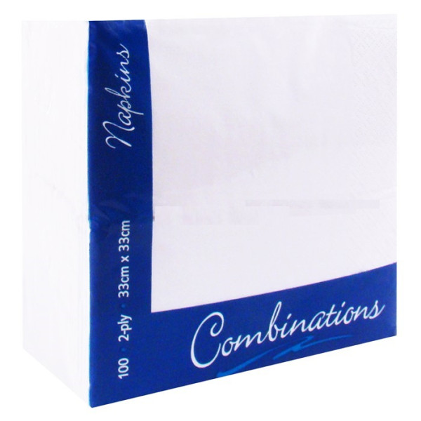 100 Pack Square White Dinner Napkins 33 x 33cm 2ply