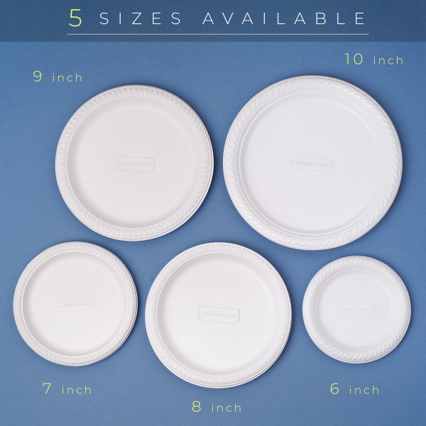 100 Pack Sturdy and Eco-Friendly 8" White Disposable Cornstarch Plates - Compostable and Microwave Safe