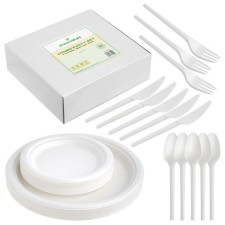 125 Pieces Disposable White Party Set - Plates and Cutlery Set