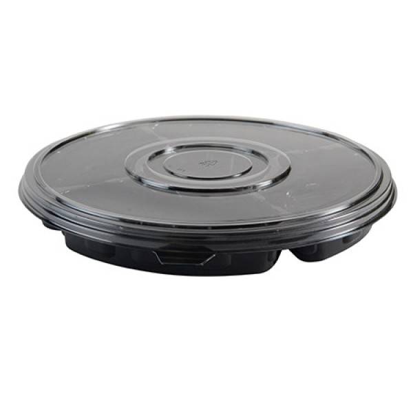 13" Round 5 Sectional Compartment Tray with Flat PETE Lid