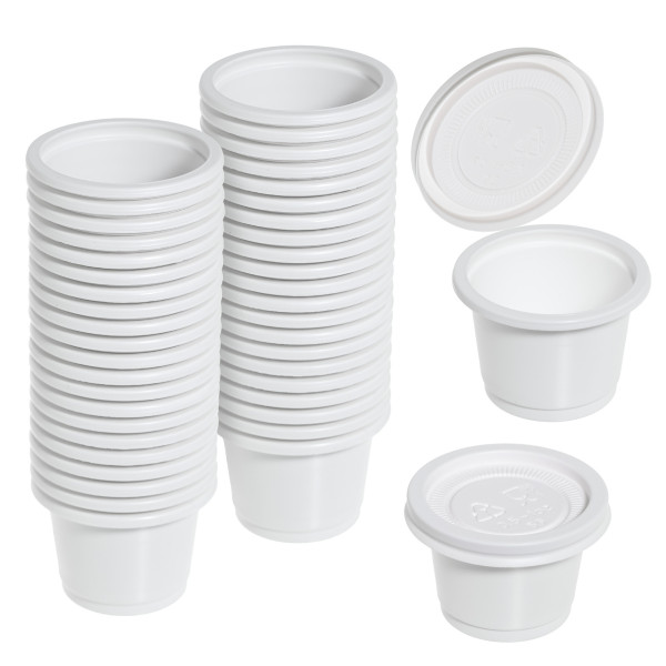 150 Pack Eco-Friendly 1oz (30ml) Cornstarch Containers with Lids - Compostable and Portable