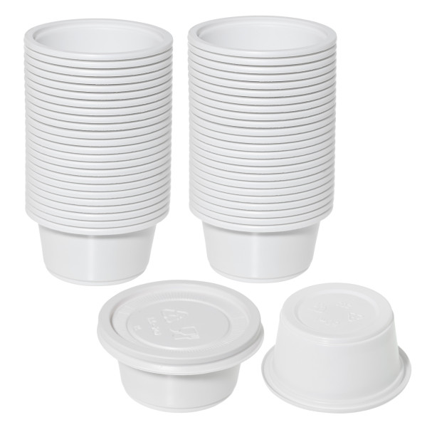 150 Pack : Eco-Friendly 2oz (60ml) Cornstarch Containers with Lids - Compostable and Versatile