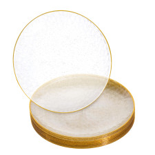 20 Pack 7" Plastic Plates Hammered Designed with Gold Glitter & Gold Rim