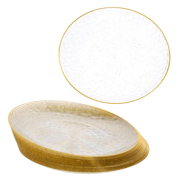20 Pack 7" Plastic Plates Hammered Designed with Gold Glitter & Gold Rim