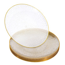 20 Pack 9" Plastic Plates Hammered Designed with Gold Glitter & Gold Rim