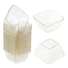 25 Pack Glitter Gold Mini Plastic Dessert Pots 2.6oz