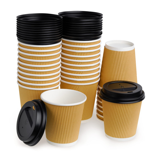 30 Pack Triple Wall 10oz Disposable Paper Cups with Lids