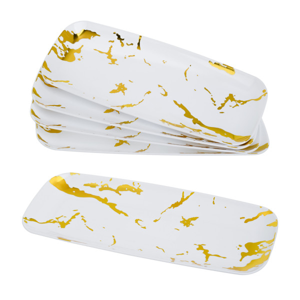 4 Pack Elegant White and Gold Marble-Look Small Plastic Tray