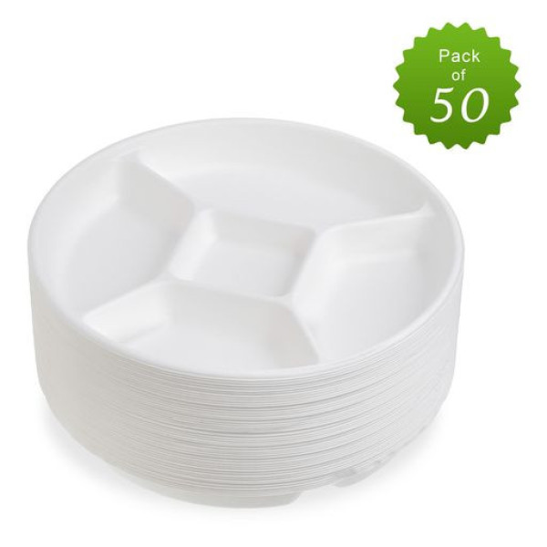 50 Pack Bagasse Compartment Party Platters/Trays