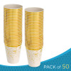 50 Pack Premium Lightweight Hard Plastic Party Cup -  Cream Ivory with Gold Rim and Dots - 8oz