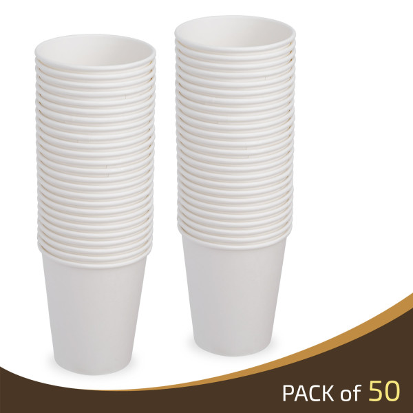 50 Pack White 8oz Single Wall Paper Cups for Hot and Cold Drinks