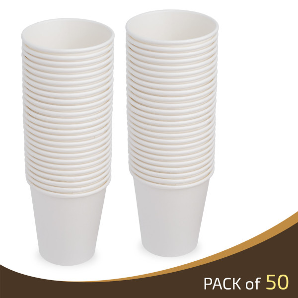 50 Pack White 10oz Single Wall Paper Cups for Hot and Cold Drinks