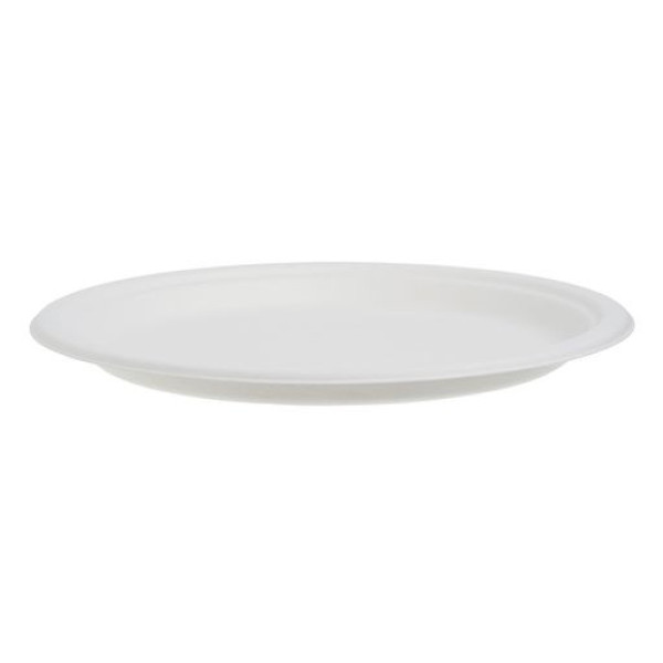 50 Pack White Biodegradable Bagasse 10 inch Disposable Dinner Plates