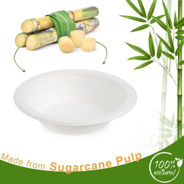 50 Pcs 12oz White Biodegradable Bagasse Soup/Salad/Dessert Bowl