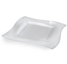 10 Pack 10.75" Square Wavy Clear Large Plastic Dinner Plates