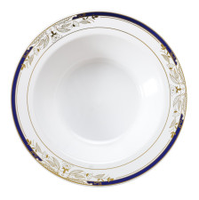 10 Pack 12oz China-Look Round Plastic Soup Bowls - White/Gold/Cobalt Blue