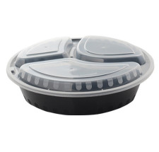 10 Pack 33oz Round 3 Section Plastic Containers with Lids