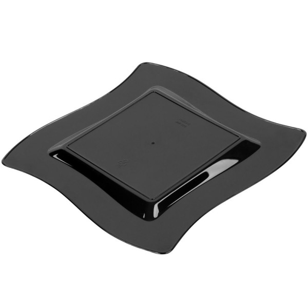 10 Pack 6.5" Square Wavy Black Small Plastic Dessert Plates
