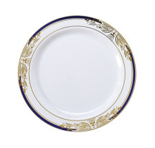 10 Pack 7.5"  China-Look Round Hard Plastic Plates - White/Gold/Cobalt Blue