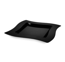 10 Pack 8" Square Wavy Black Plastic Appetizer Plates