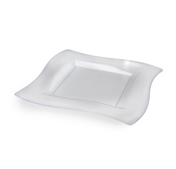 10 Pack 8" Square Wavy Clear Plastic Appetizer Plates