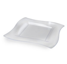 10 Pack 9.5" Square Wavy Clear Plastic Dinner Plates