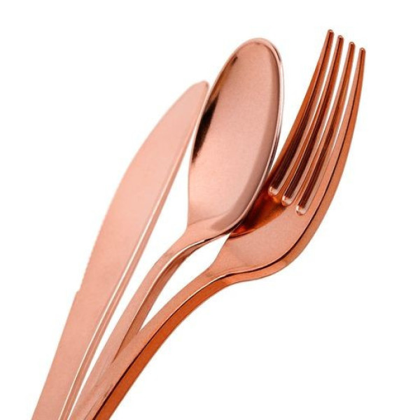 10 Pack Individual Rose Gold Cutlery Sets Rolled In Napkin