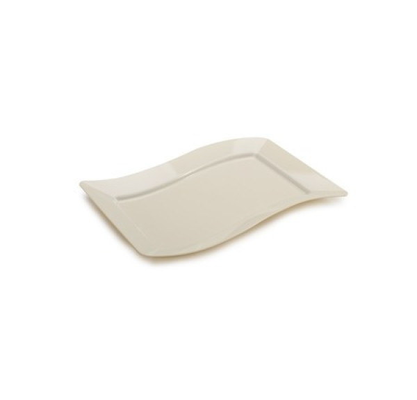 10 Pack Rectangular 5.5" x 7.5" Wavy Designed Plastic Ivory Dessert Plates