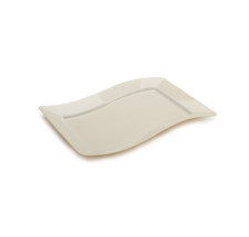 10 Pack Rectangular 6.5" x 10" Wavy Designed Plastic Ivory Salad Plates