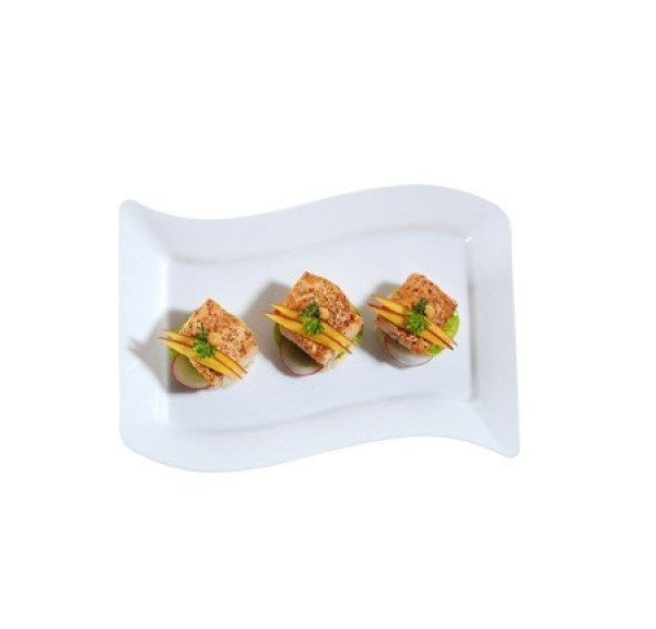 10 Pack Rectangular 6.5" x 10" Wavy Designed Plastic White Salad Plates