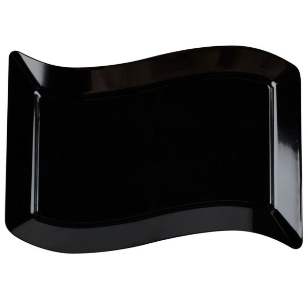 10 Pack Rectangular 7.5" x 12" Wavy Designed Plastic Black Luncheon Plates