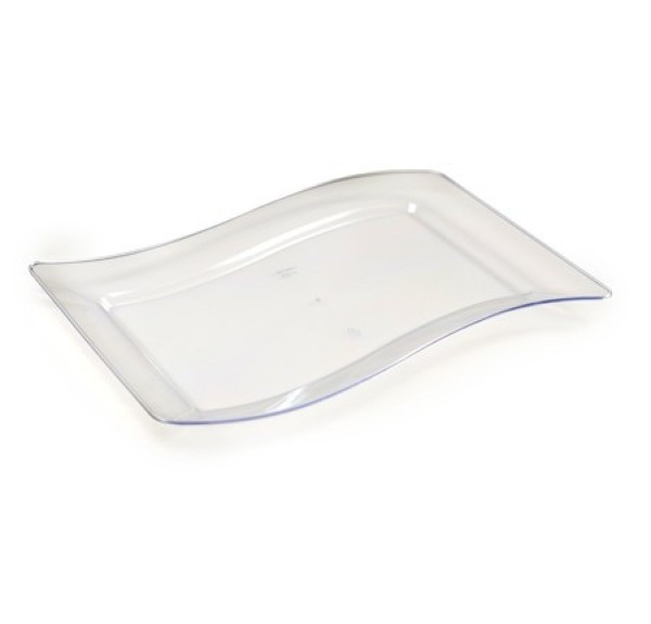 10 Pack Rectangular 7.5" x 12" Wavy Designed Plastic Clear Luncheon Plates