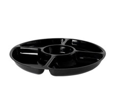 12" Black 5 Sectional Plastic Compartment Platter Tray