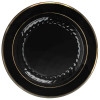 12 Pack 10.25" Round Plastic Dinner Plates - Black with Gold Rim