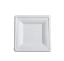 125 Pack 6" Square Bagasse Biodegradable White Disposable Plates