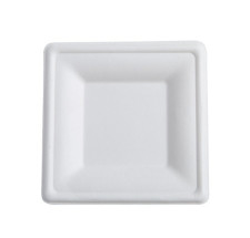 125 Pack 8" Square Bagasse Biodegradable White Disposable Plates