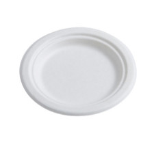 125 Pack 9" Round Bagasse Biodegradable White Disposable Plates