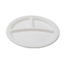 125 Pack 9" Round Compartment Bagasse Biodegradable White Disposable Plates with 3 Sections