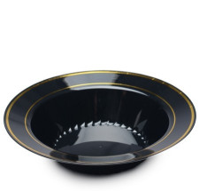 15 Pack 12oz Round Plastic Soup Bowls - Black Bowls with Gold Rim