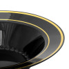 15 Pack 12oz Round Plastic Soup Bowls - Black Bowls with Gold Rim