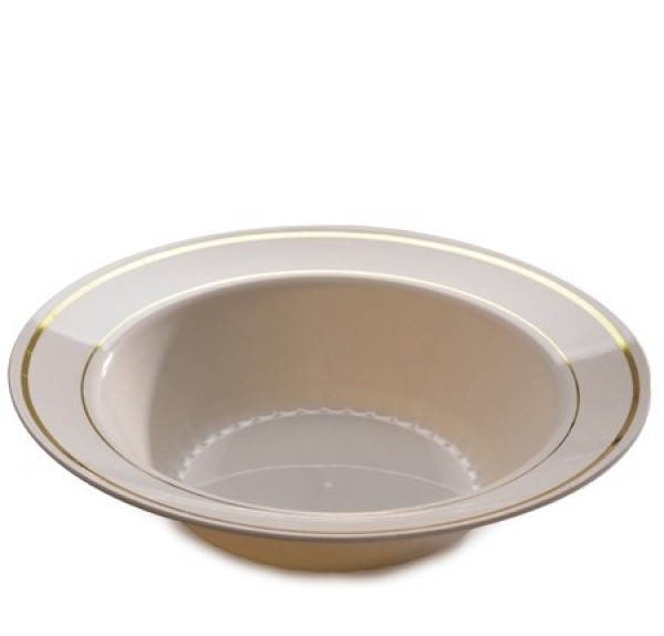 15 Pack 12oz Round Plastic Soup Bowls - Ivory Bowls with Bone Rim