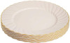 18 Pack 10.25" Round Hard Plastic Dinner Plates - Ivory with Gold Rim