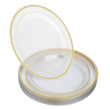 20 Pack 10" Hard Plastic Dinner Plates  with Gold Rim