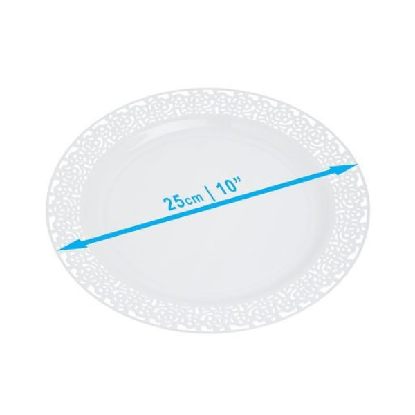20 Pack 10" White Plastic Plates with Clipped Designed Rim