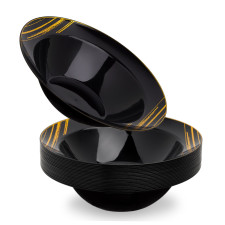 20 Pack 10oz Plastic Black & Gold Designed Party/Soup Bowls