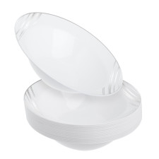 20 Pack 10oz Plastic White & Silver Designed Party/Soup Bowls