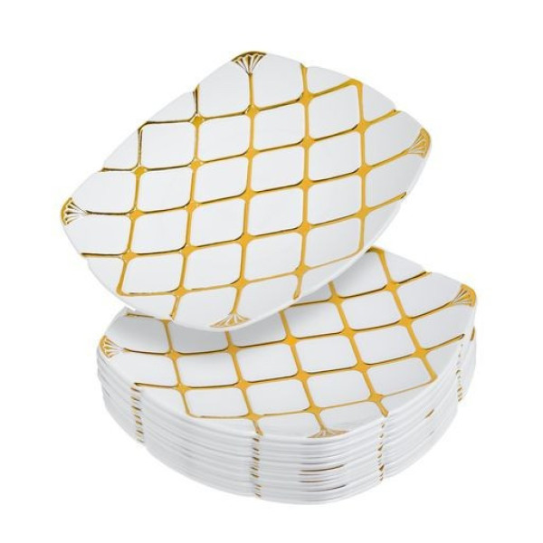 20 Pack 7" Square White and Gold Plates