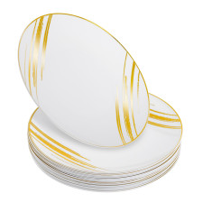 20 Pack 7.5" White & Gold Designed Plastic Plates